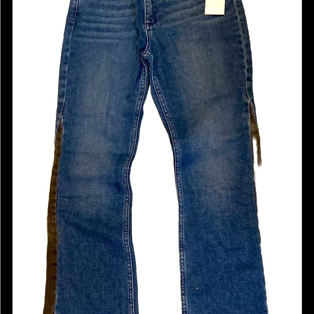 French Connection NWT FCUK Bootleg Dark Wash Jeans Black Stripe Sz 2 13” Waist